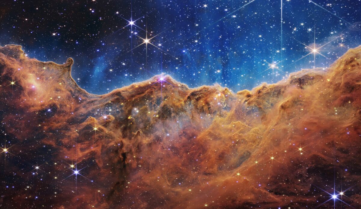 The Carina Nebula is seen from the James Webb Space Telescope.