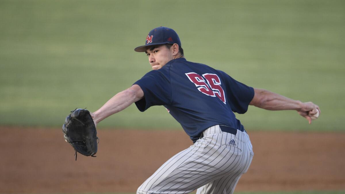 Loyola Marymount's Josh Robins delivers a pitch during a game against San Diego State on April 9.
