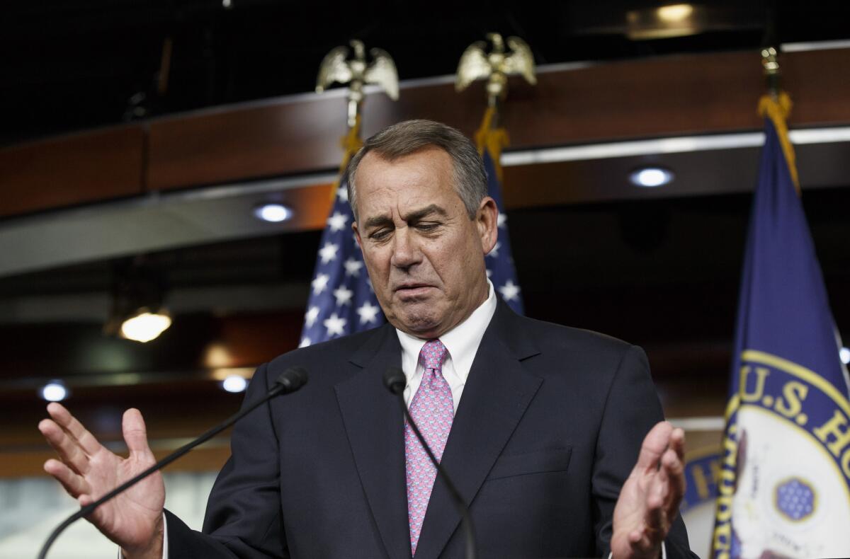 House Speaker John A. Boehner (R-Ohio) speaks during a news conference on Capitol Hill.