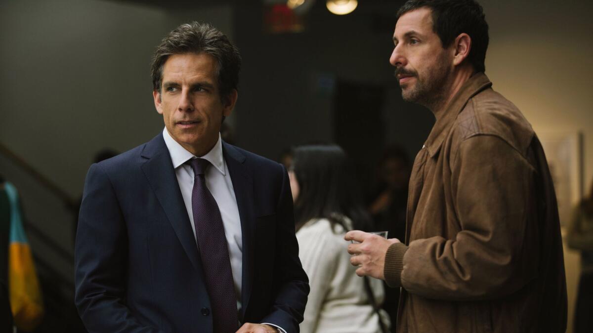 Ben Stiller, left, and Adam Sandler in "The Meyerowitz Stories."