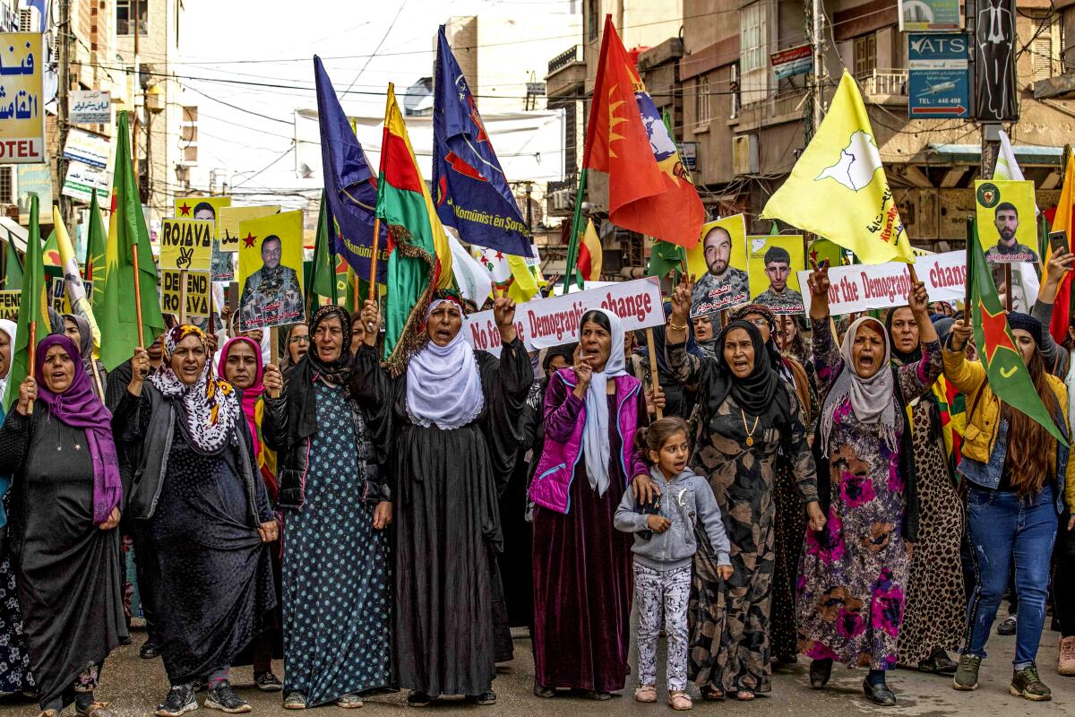 Syrian Kurds protest in the city of Qamishli, Syria