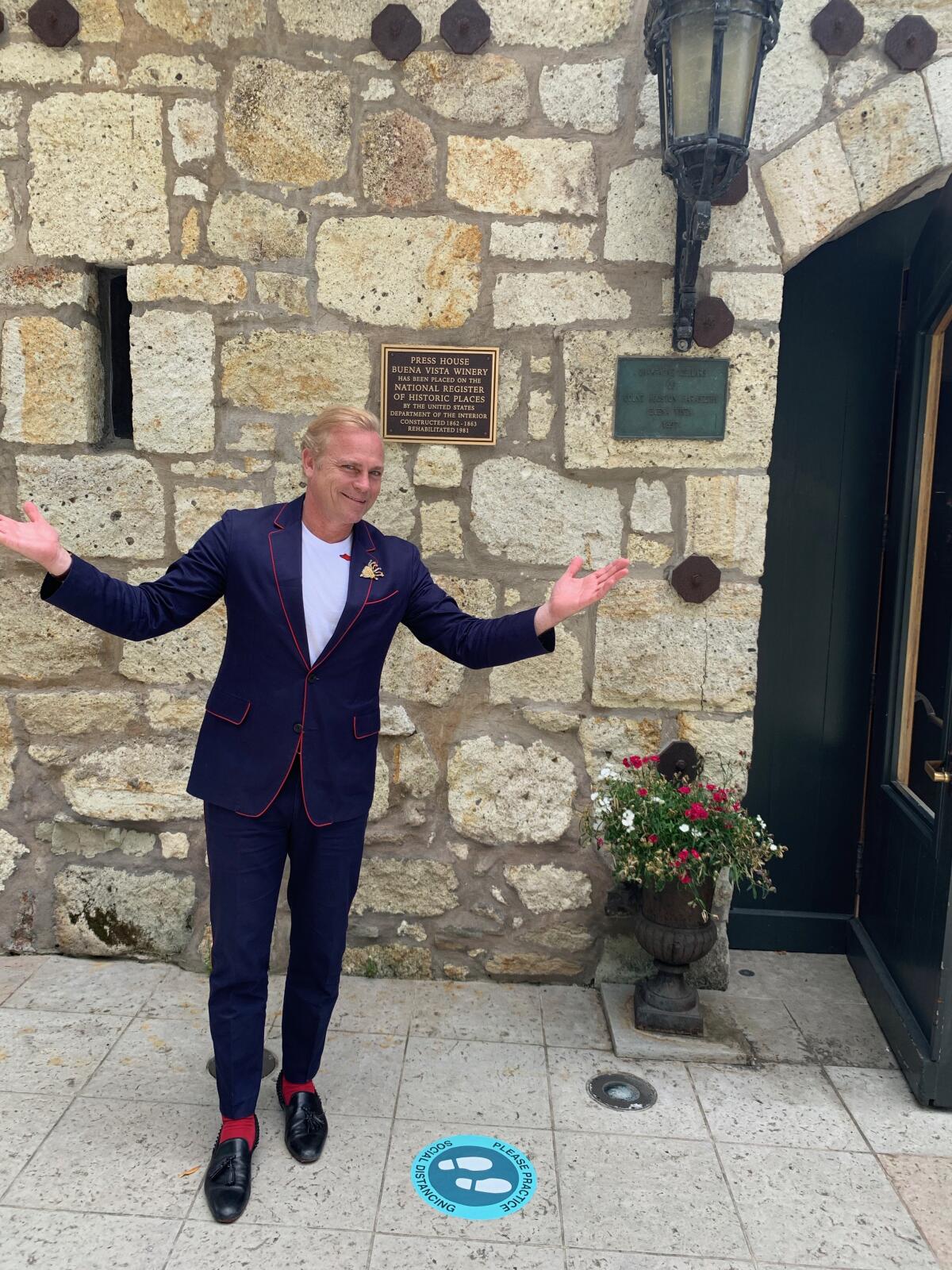 Jean Charles Boisset, owner of the Buena Vista Winery in Sonoma, Calif., greets guests on May 29.