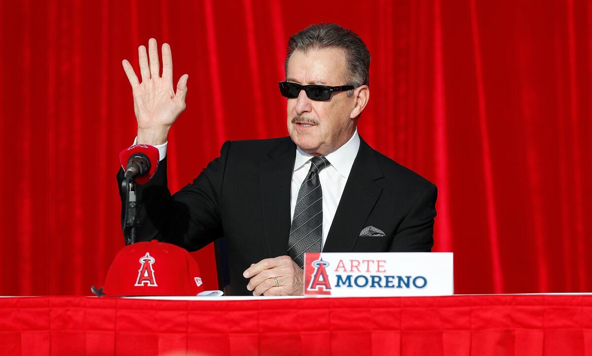 Angels owner Arte Moreno at a news conference.