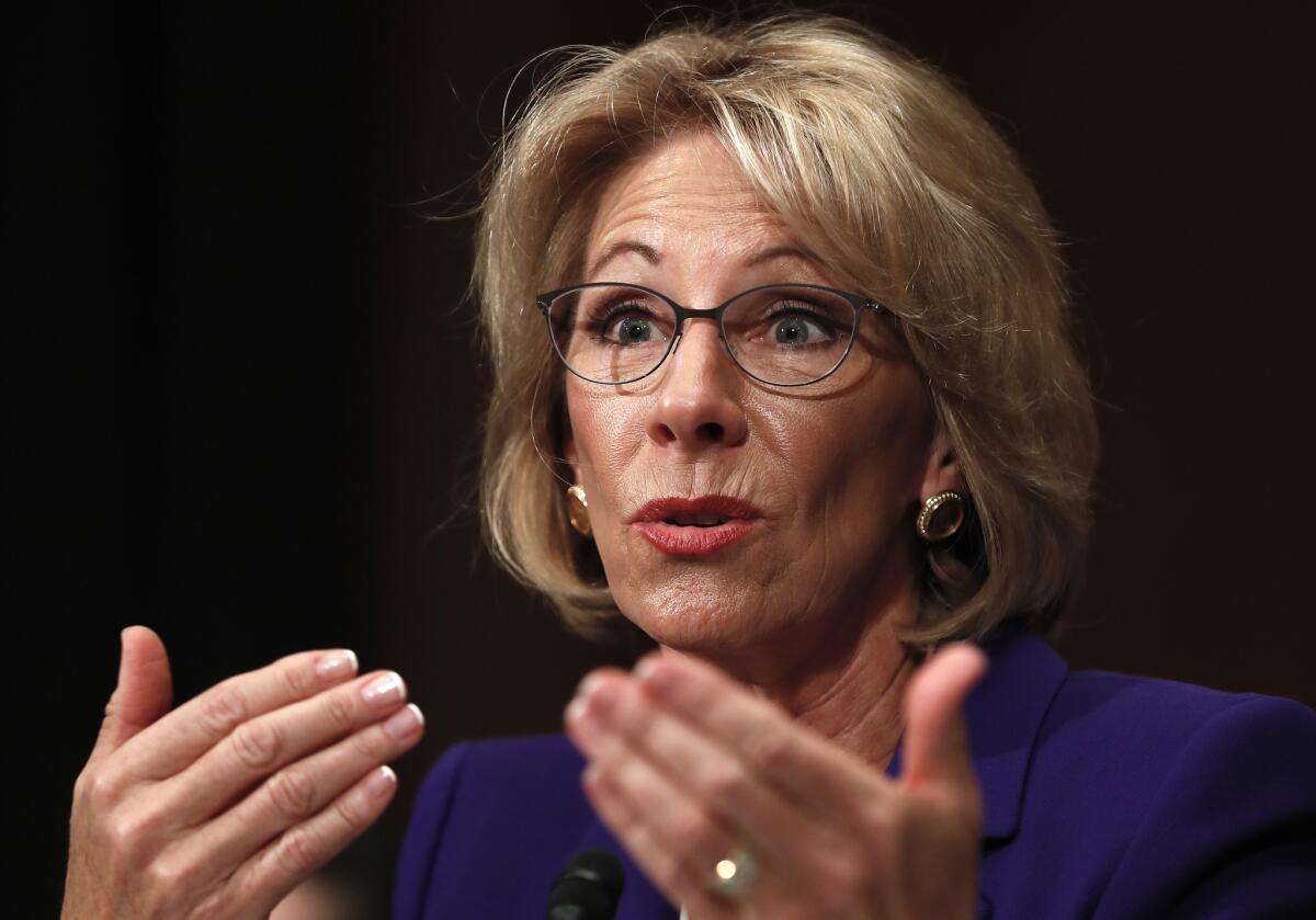 Education Secretary Betsy DeVos, shown in 2017, has faced mounting criticism over her handling of federal loan forgiveness programs.