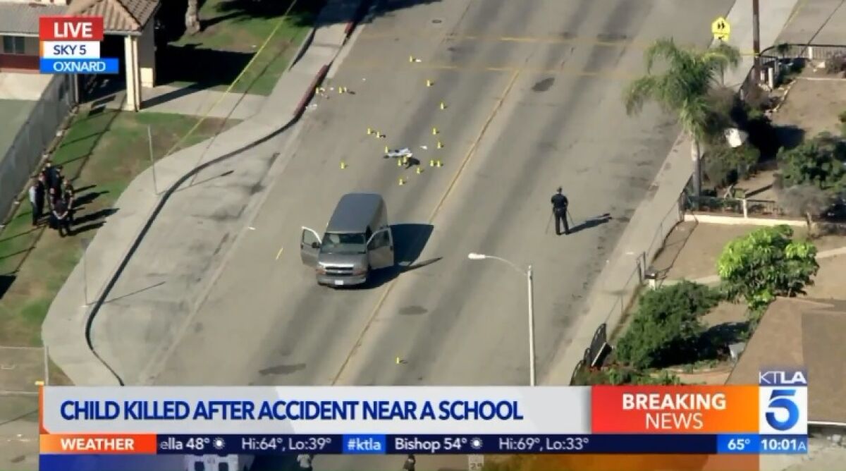 An 8-year-old boy was killed Monday, and two others were injured when they were struck by a van while walking to an elementary school in Oxnard.