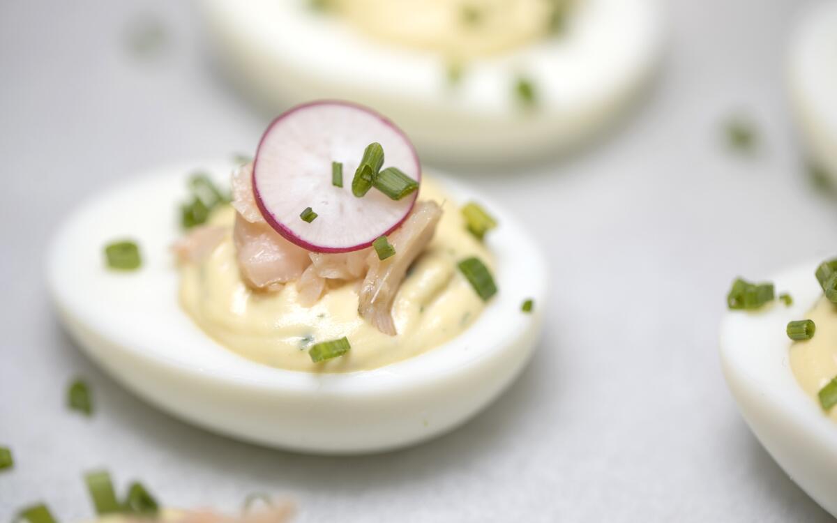 Deviled eggs with smoked fish