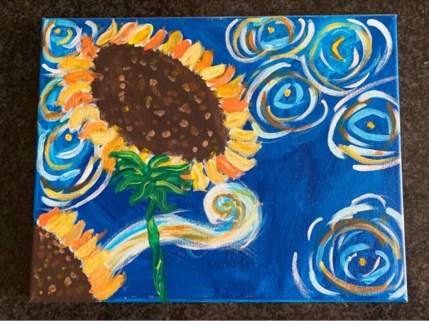 “Sunflower Sunshine,” a painting by Pacific Beach Middle School student Brynn Sloan, 12.