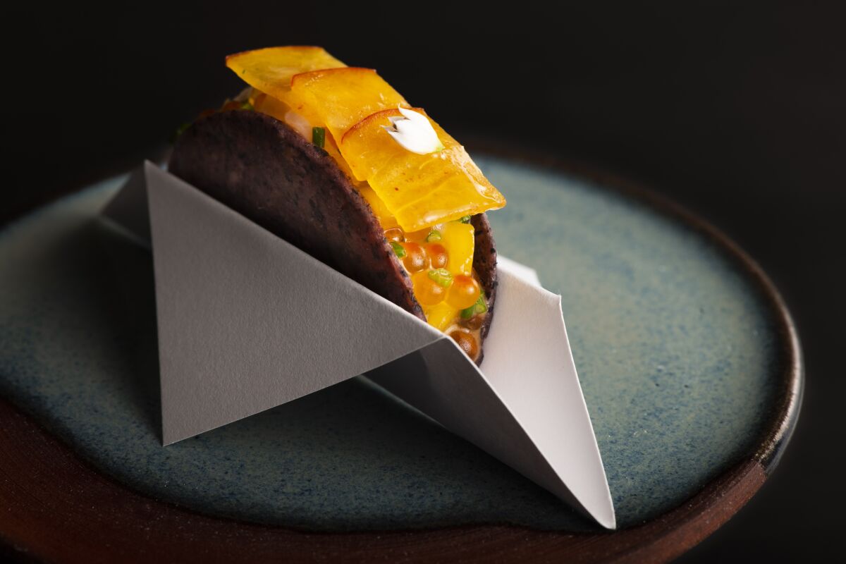 A tasting course dish at chef-owner Val M. Cantú's Californios restaurant in San Francisco.