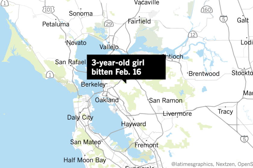Map where 3-year-old girl bitten by coyote on Feb. 16