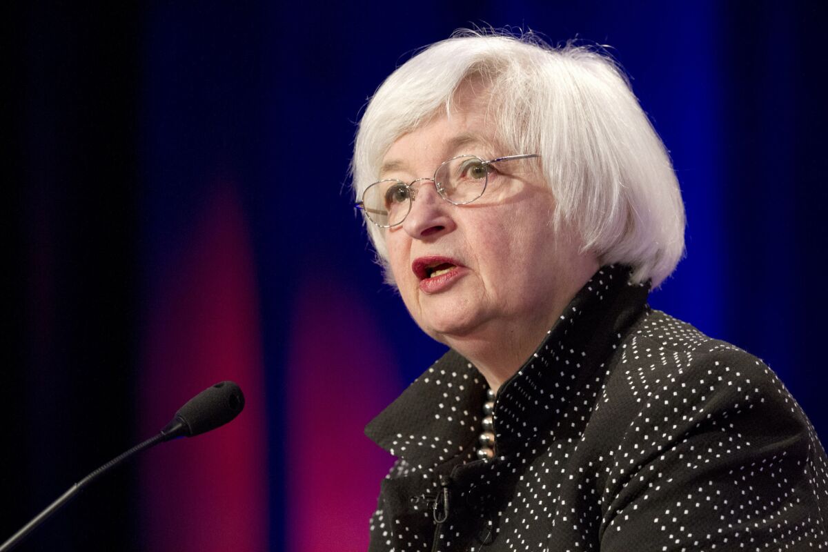 Federal Reserve Chairwoman Janet L. Yellen speaks in May at the Institute for New Economic Thinking Conference on Finance and Security at the International Monetary Fund in Washington.