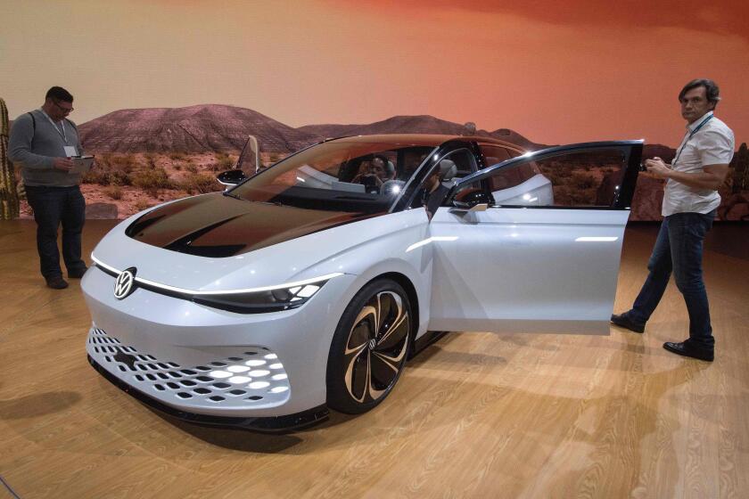 The Volkswagen 'Space Vision' electric concept car on display at the 2019 Los Angeles Auto Show in Los Angeles, California on November 20, 2019. (Photo by Mark RALSTON / AFP) (Photo by MARK RALSTON/AFP via Getty Images) ** OUTS - ELSENT, FPG, CM - OUTS * NM, PH, VA if sourced by CT, LA or MoD **