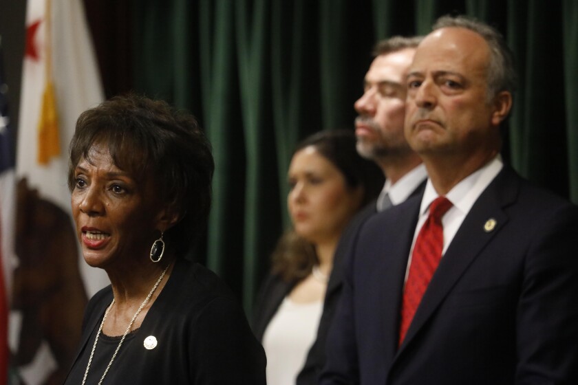 Los Angeles County District Attorney Jackie Lacey and U.S. Attorney Nicola Hanna