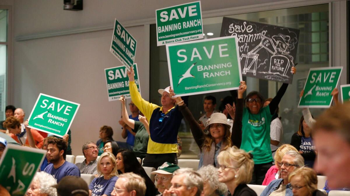 Protesters against the development of Newport Banning Ranch celebrate in September after the Coastal Commission rejected a large development project proposed for the property.