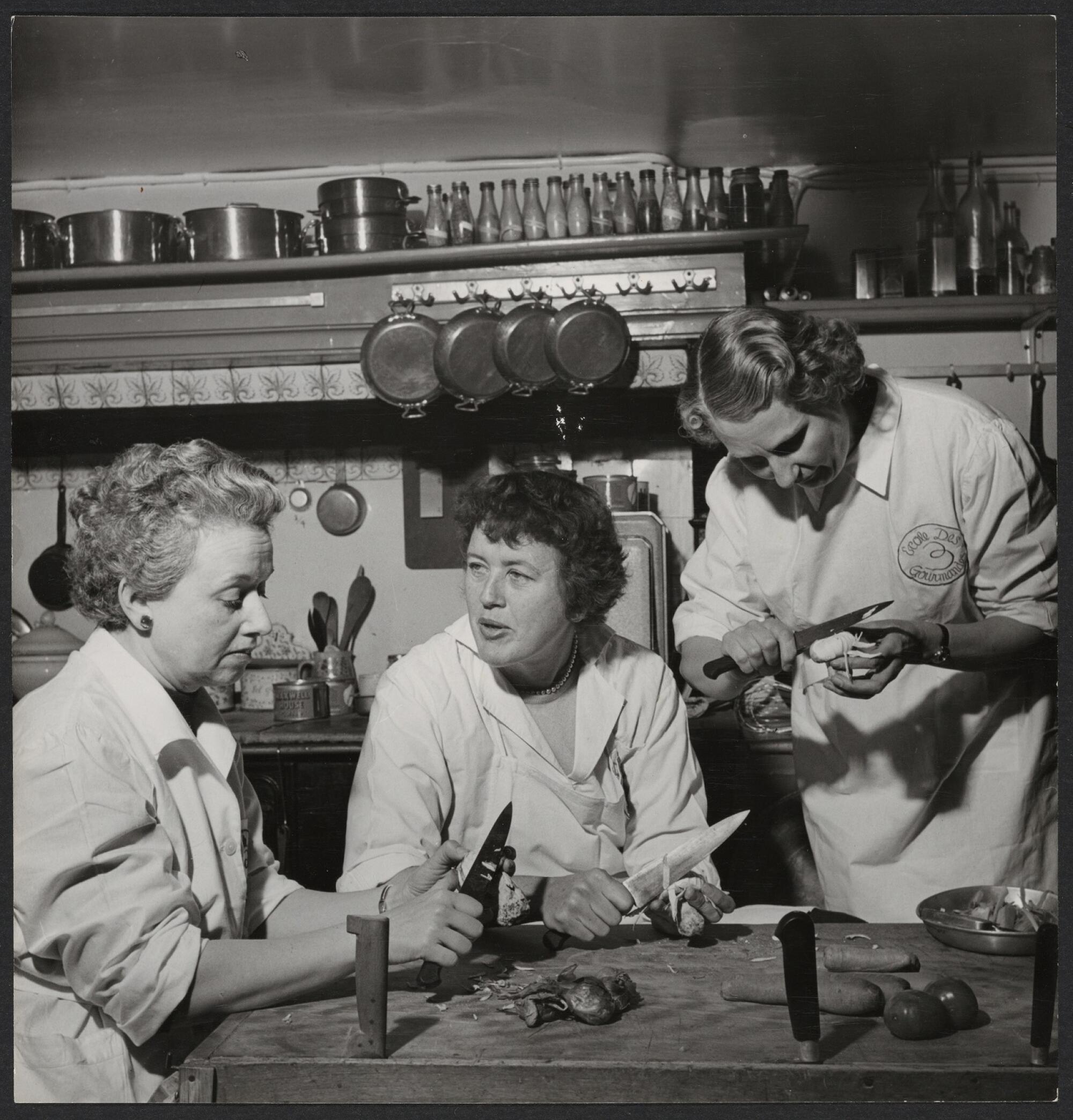 Julia Child, center, with Simone Beck, left and Louisette Bertholle at Ecole Des Trois Gourmandes.
