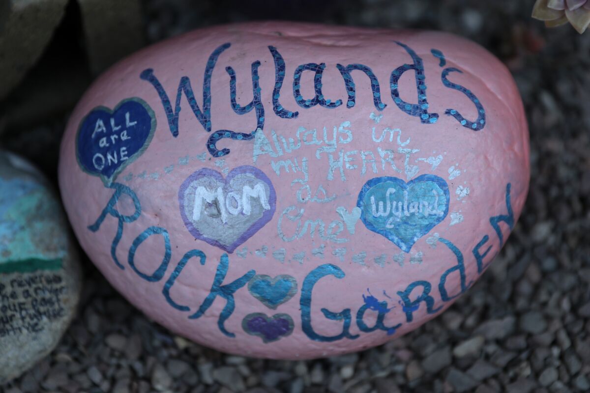 Christy Camara has a rock painted in honor of her 10-year-old son, Wyland Gomes, whose father killed him in March 2020.