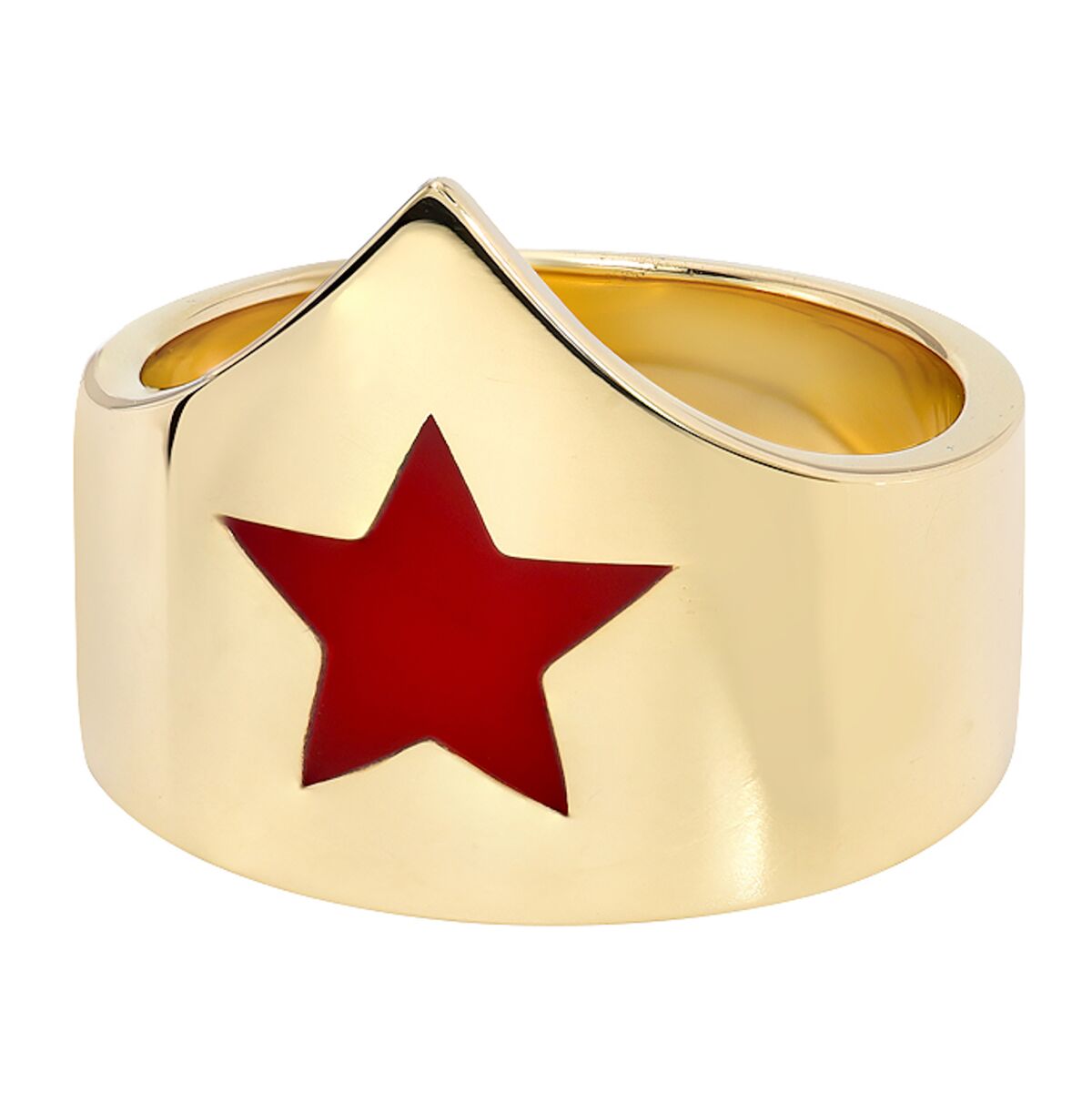 Warrior Woman Crown ring in yellow gold featuring a bright red enamel star