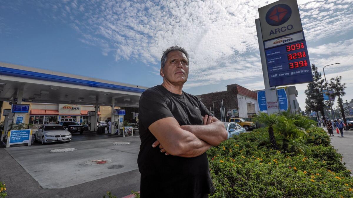 Jacques Massachi, who owns a gas station in East Hollywood, believes property owners should be able to decide if vending is allowed on the adjacent sidewalk.