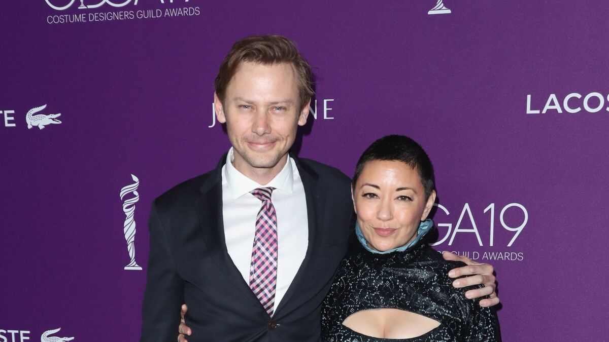 Actor Jimmi Simpson and costume designer Ane Crabtree attend the 19th Costume Designers Guild Awards at the Beverly Hilton.