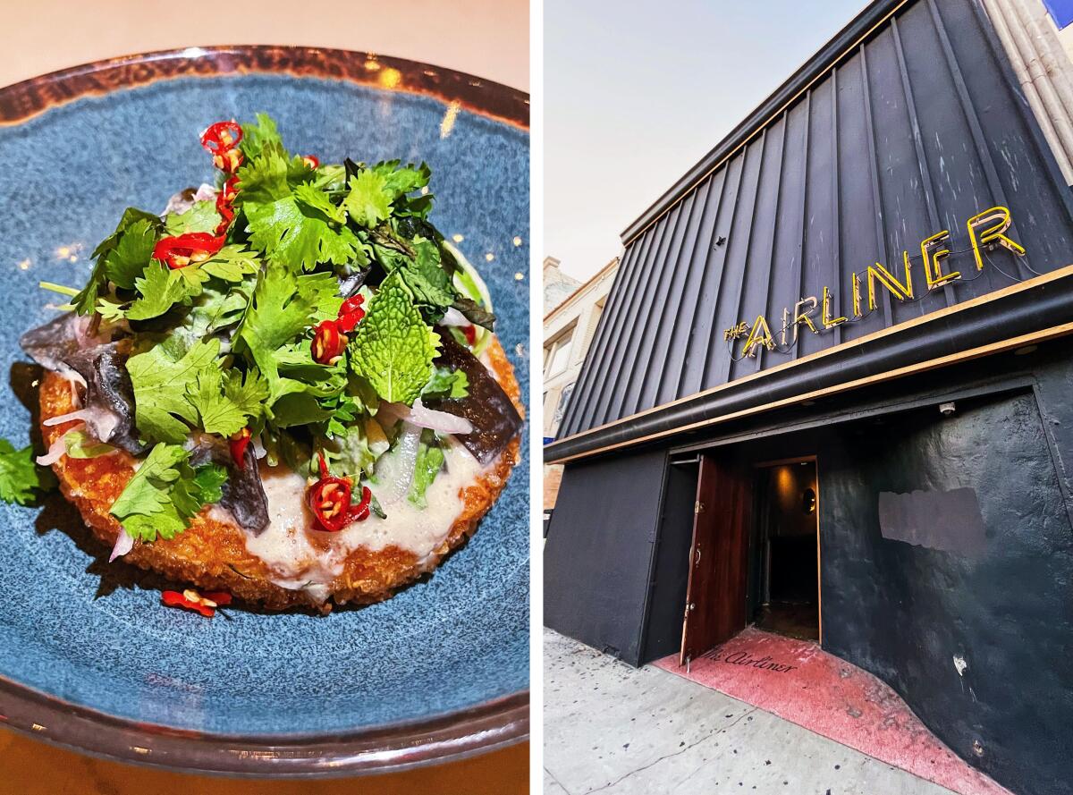 A dish at the Airliner and a view of the bar's entrance.