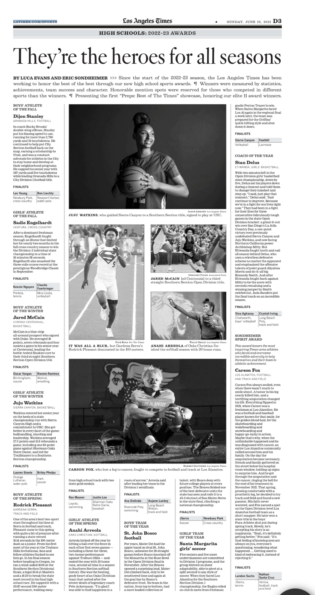 The L.A. Times high school sports awards for 2022-23.