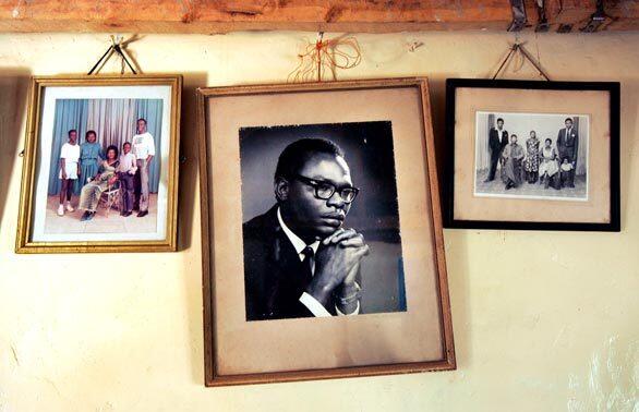 A photograph of Barack Obama Sr., the father of Democratic presidential hopeful Barack Obama, on the wall of Obama's grandmother's house in the village of Kogelo, Kenya, near the shores of Lake Victoria.