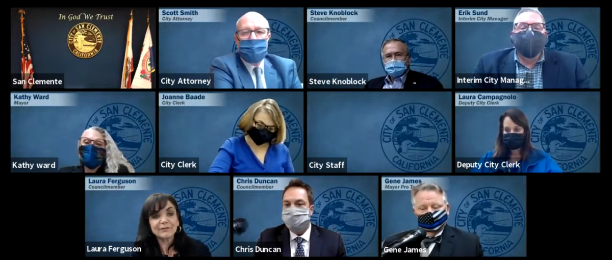 A screenshot of a San Clemente City Council meeting from last week. 