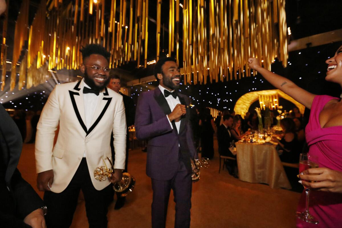 "Atlanta's" Stephen Glover, left, and Donald Glover are all smiles at the Governors Ball. (11:27 a.m.: An earlier version of this caption misidentified Stephen Glover as Brian Tyree Henry.)