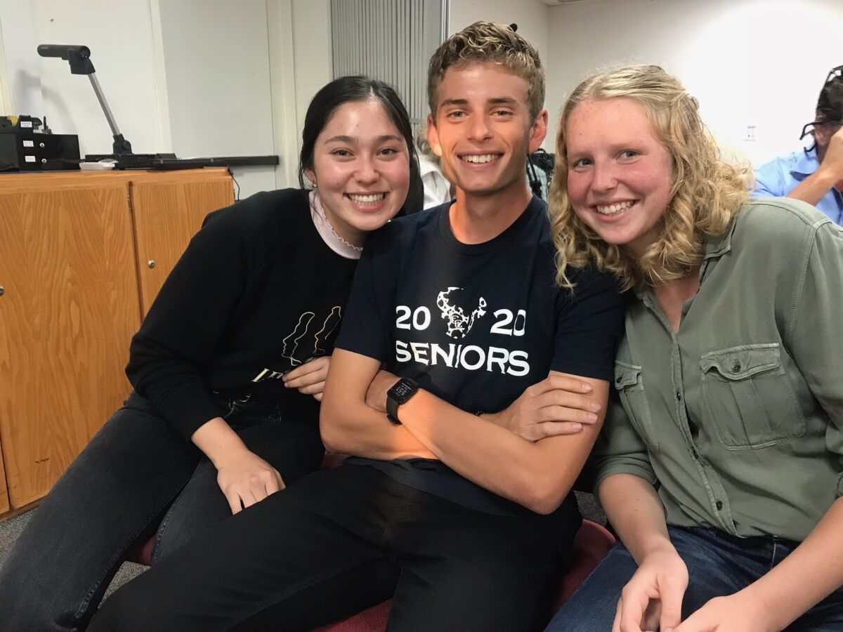 Sophie Park, James Miramontes, and Susie Schaefer are three of seven diploma candidates in La Costa Canyon's growing International Baccalaureate program.