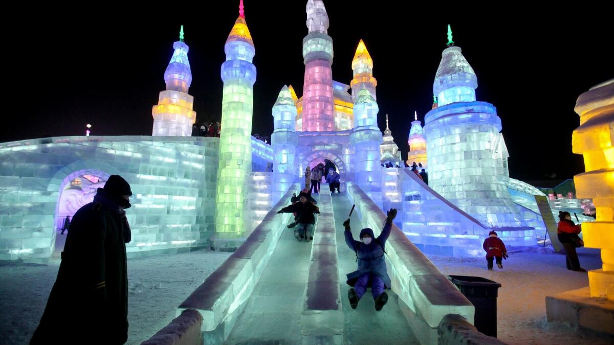 Ice slides were part of the Harbin ice fest in 2013 in China,