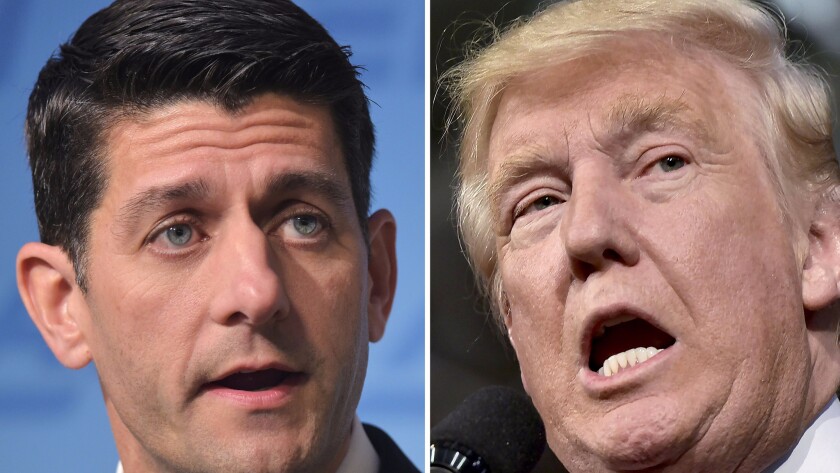 Donald Trump fired off a string of tweets Tuesday complaining about Republicans, chiefly House Speaker Paul Ryan, left.