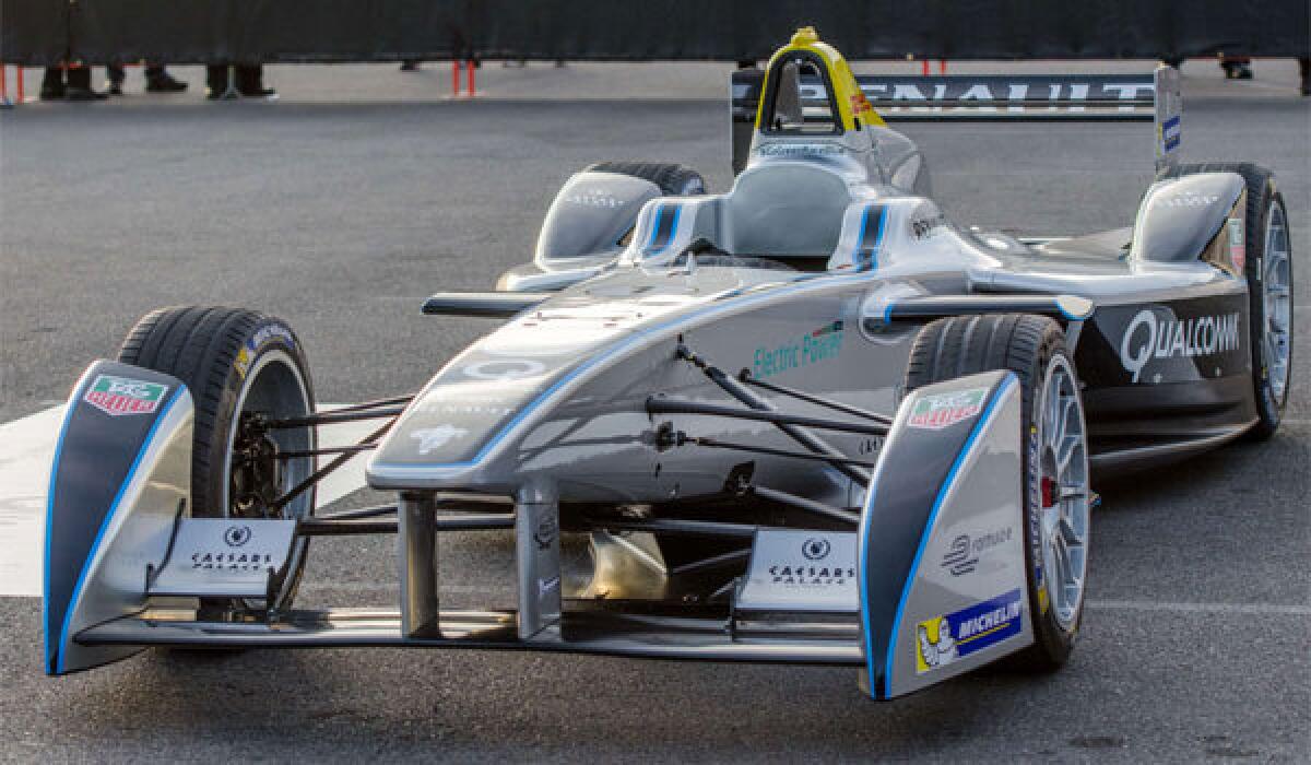 The Spark-Renault SRT_01E, the first vehicle approved for the planned Formula E all-electric racing series, on display at the CES International trade show this month in Las Vegas.