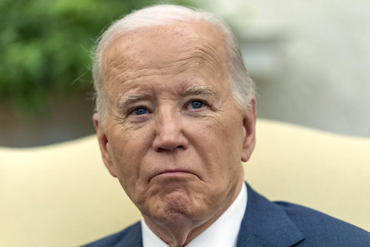 President Biden is shown from the neck up 