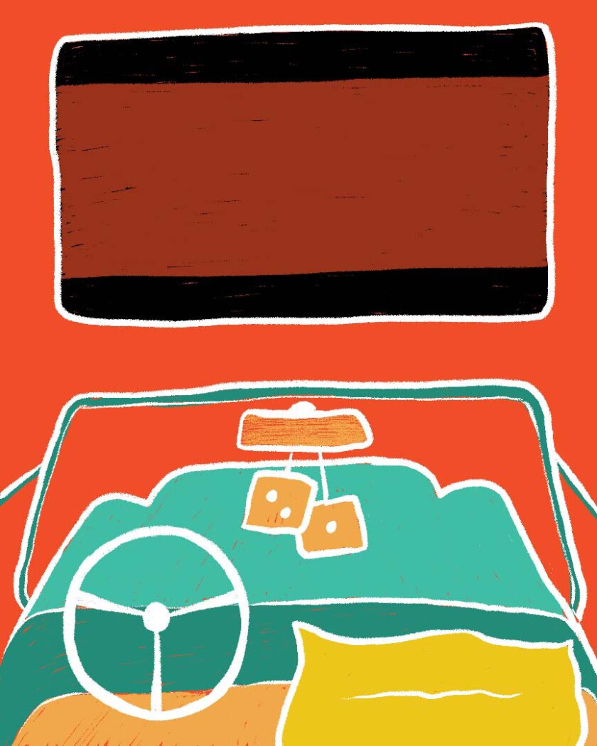 Illustration of a vintage car in front of a movie screen.