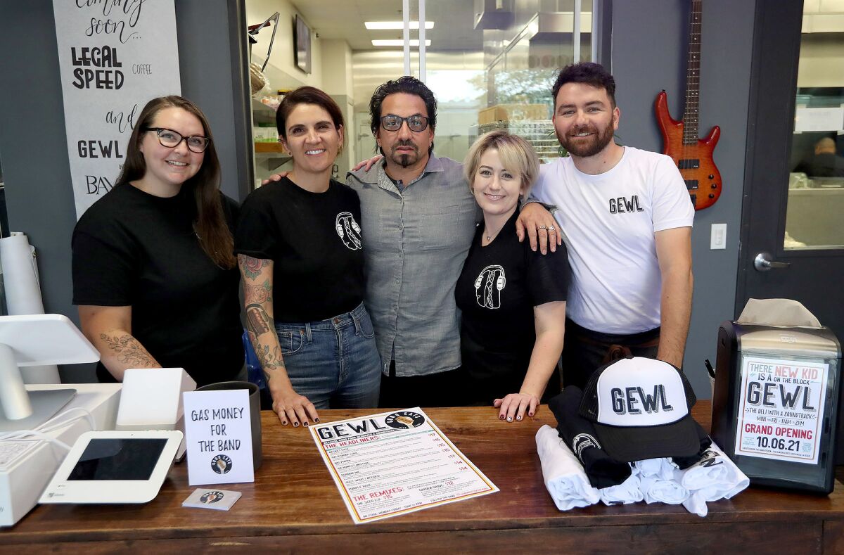 Rachel Perry, Laura Cahill, Diego Velasco, Brie Edwards, and Mark Shipley make up the GEWL sandwich shop team in Costa Mesa.