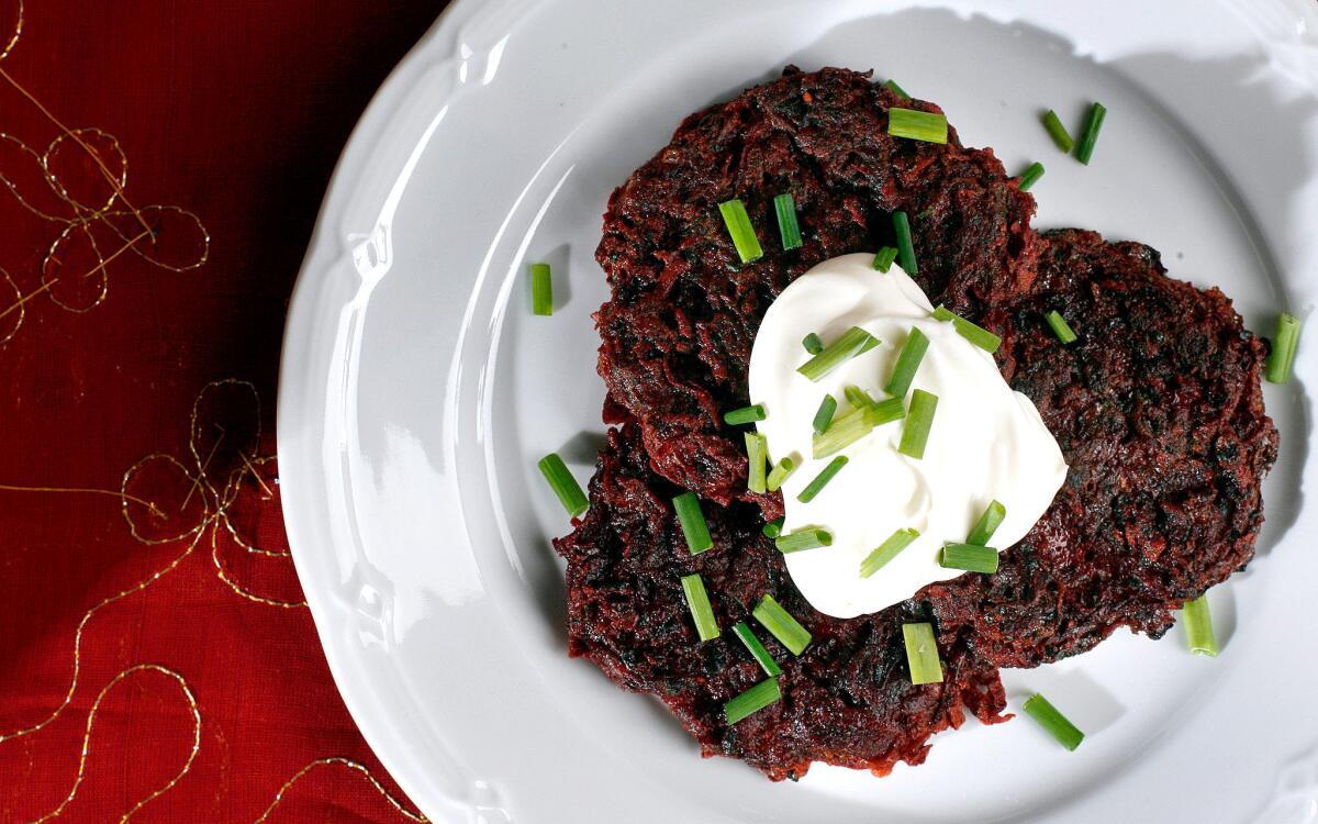 Fresh beet latkes with cumin and coriander