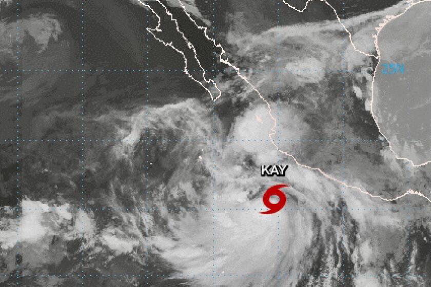 Tropical Storm Kay was 1,200 miles southeast of San Diego early Monday.