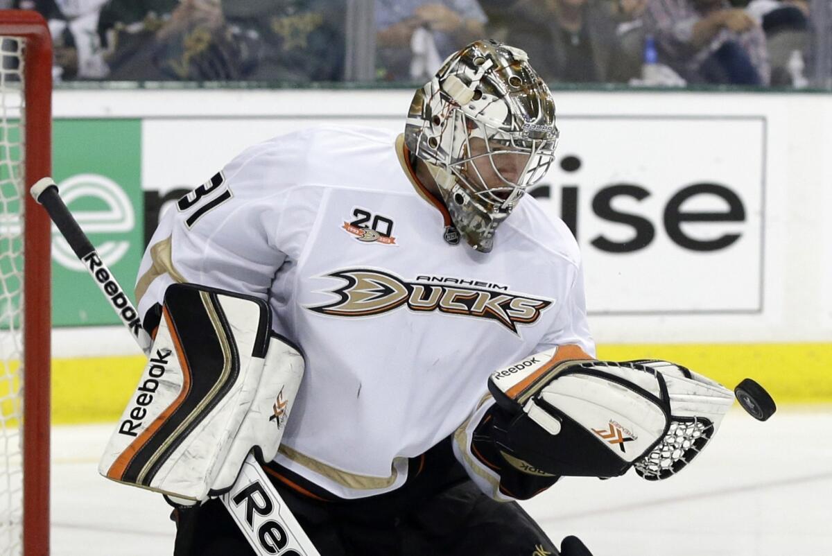 Ducks goalie Frederik Andersen played well as a rookie last season and will vie for playing time with John Gibson.