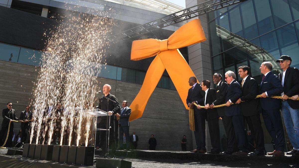 LAFC head coach Bob Bradley during the opening ceremonies with other dignitaries outside the LAFC stadium in Los Angeles on Wednesday.