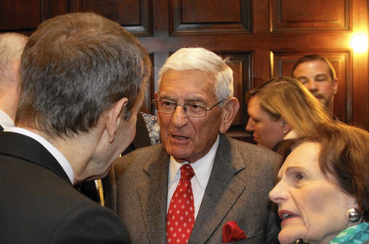 A $50,000 donation by Eli Broad to a charter school PAC was among those disclosed after the L.A. school board election. Pictured are Broad and his wife, Edythe.