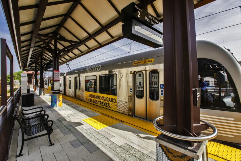 The Metro Gold Line train makes test runs, on new rail tracks on foothill extension that extends the existing Gold Line east into the San Gabriel Valley from Pasadena, as shown on March 2.