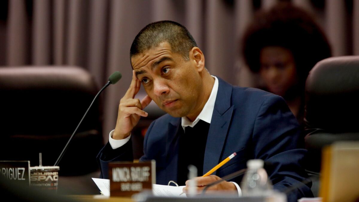 Los Angeles Board of Education member Ref Rodriguez, who resigned this week as board president in the wake of felony charges related to his 2015 campaign for office.