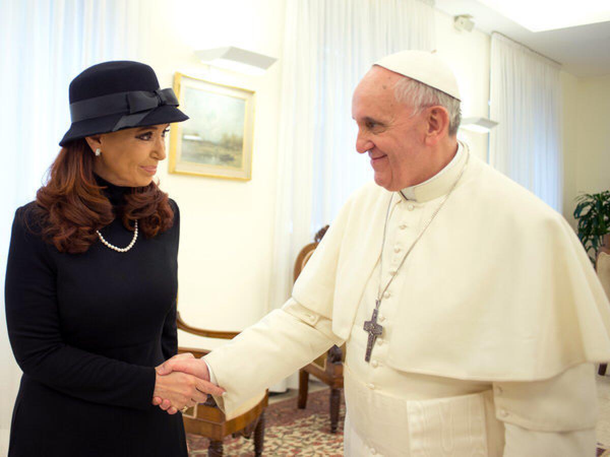 Pope Francis meets Argentine President Cristina Fernandez de Kirchner on Monday in Vatican City.