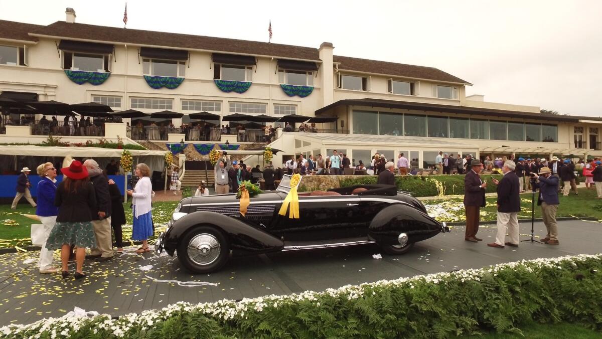 The Pebble Beach Concours d'Elegance best of show award was won by a 1936 Lancia Astura Cabriolet.