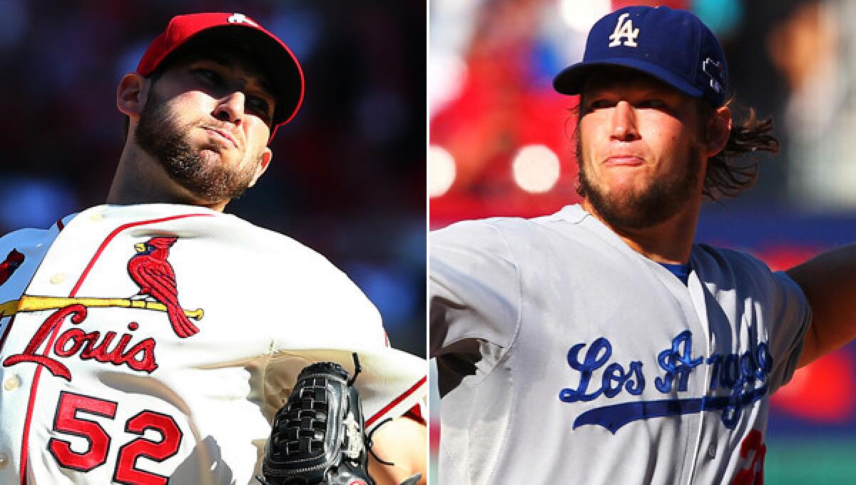 St. Louis Cardinals starter Michael Wacha, left, will go up against Dodgers ace Clayton Kershaw in Game 6 of the National League Championship Series on Friday.
