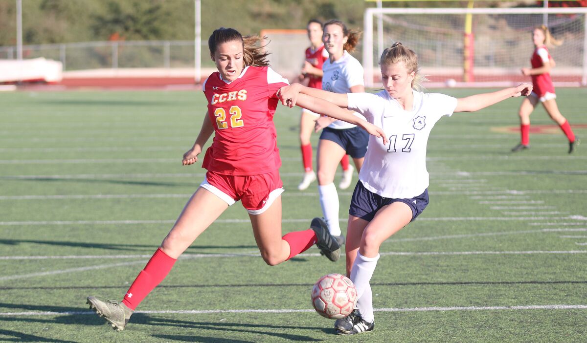 Junior Sophia Aragon (22) assisted on Cathedral Catholic's first goal.