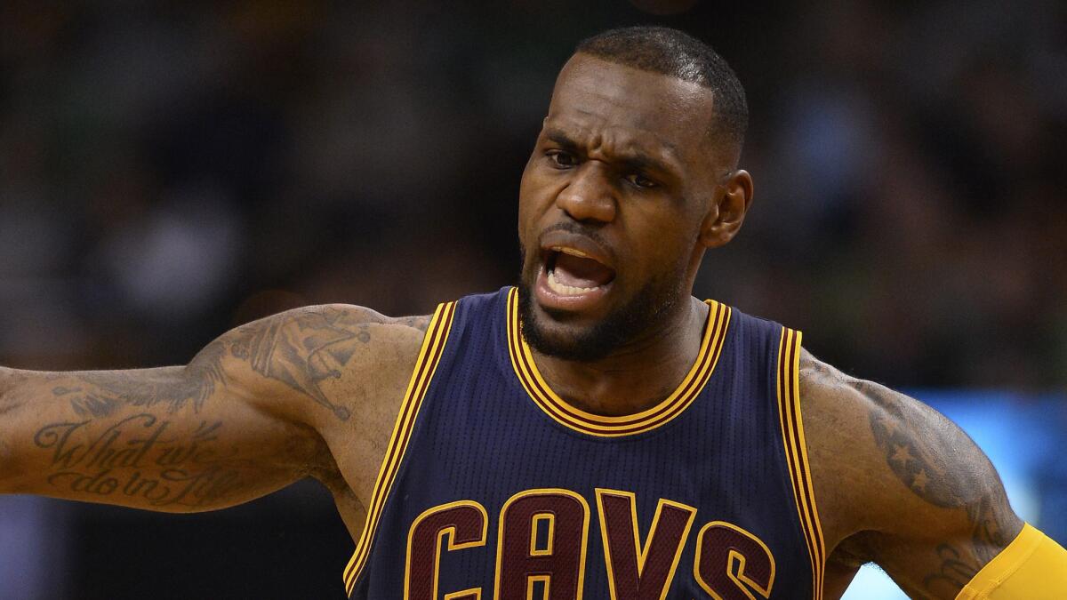 Cleveland Cavaliers star LeBron James celebrates during a win over the Boston Celtics in the Eastern Conference quarterfinals last month.