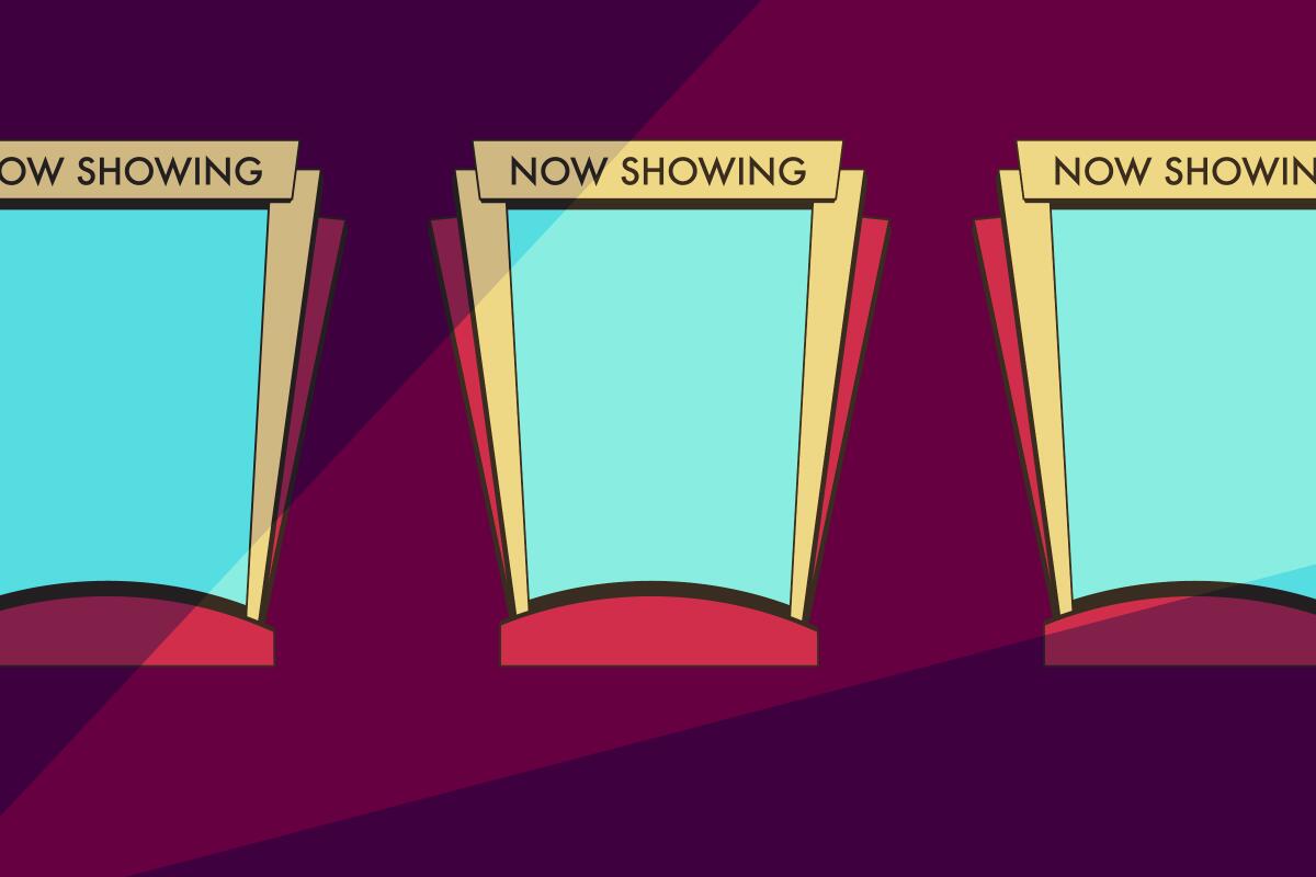 a row of "now showing" marquee frames