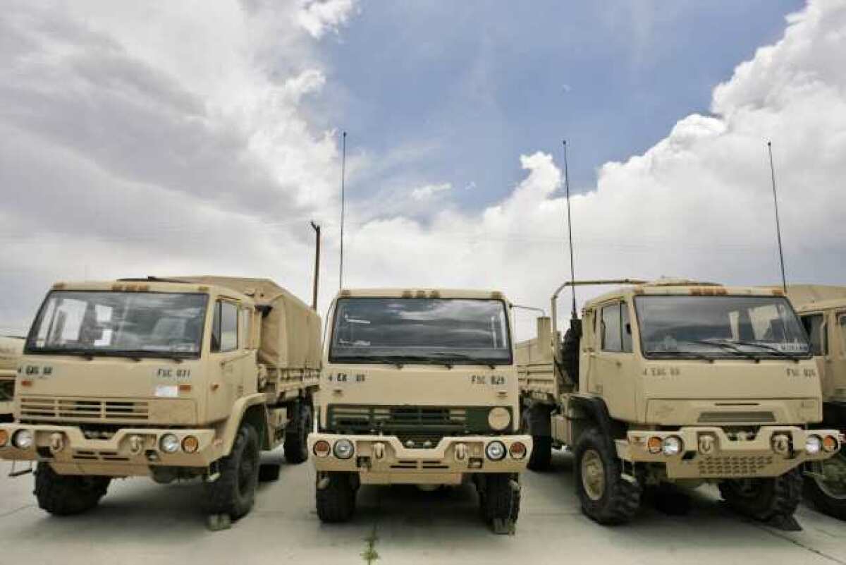 Military trucks lined up at Ft. Carson, where Mike Corley was recently discharged as a first lieutenant.