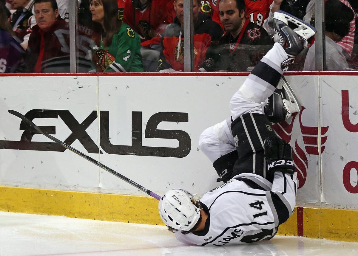 Like forward Justin Williams (14), the Kings' playoff chances have taken a tumble. Can they rise to their feet in time?