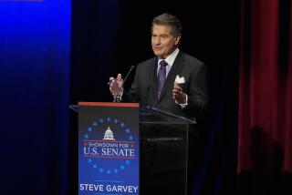 Former baseball player Steve Garvey speaks during a televised debate for candidates in the senate race to succeed the late California Sen. Dianne Feinstein, Monday, Jan. 22, 2024, in Los Angeles. (AP Photo/Damian Dovarganes)